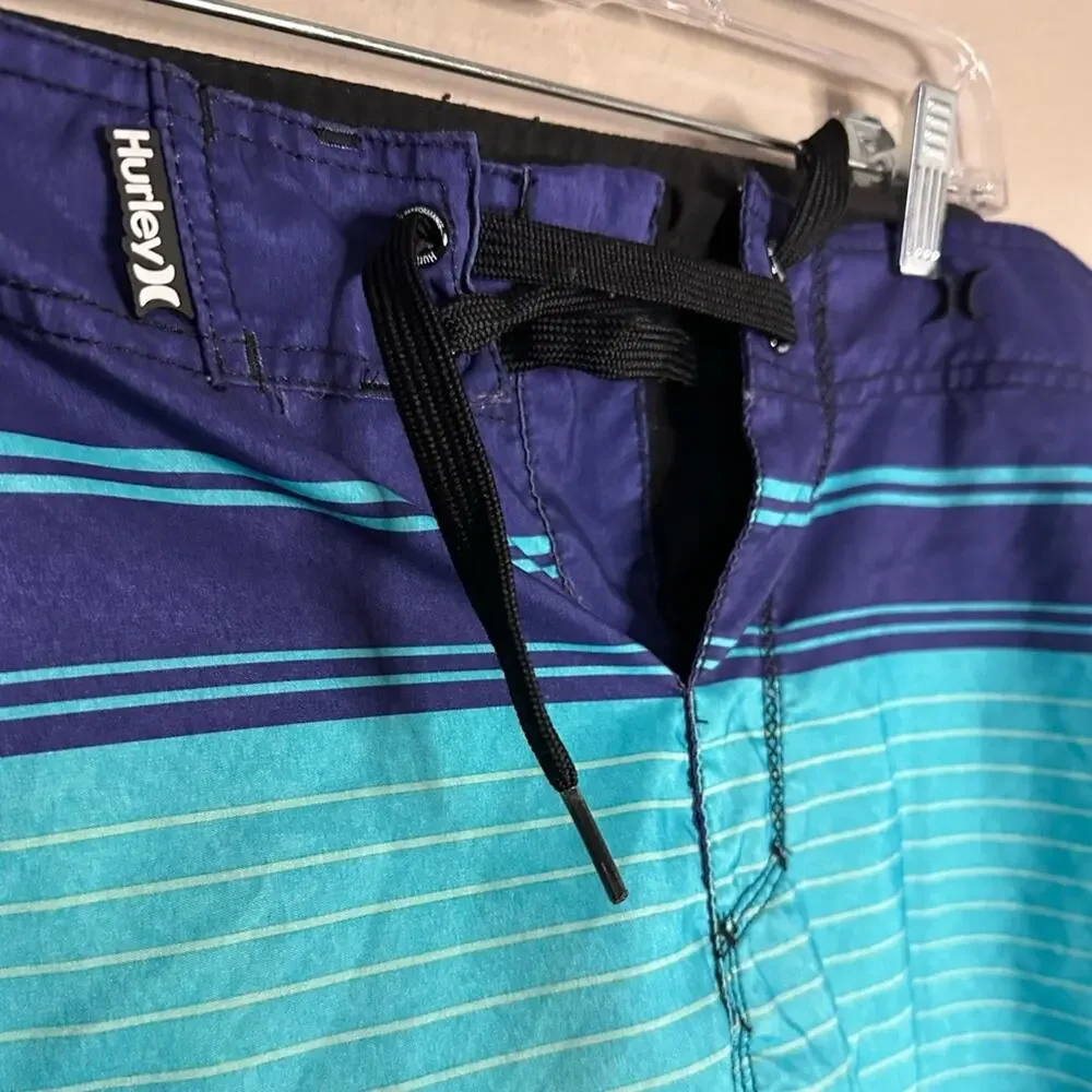 Hurley Men’s 32 Blue Striped Board Shorts Swim Trunks Surf Beach